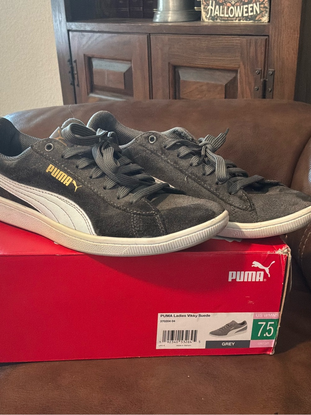 Puma Grey Suede Low-Top Sneakers with White Formstrip